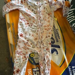 Caden Lane Floral Ruffle Zip-Front Baby One-Piece in Cream & Rust